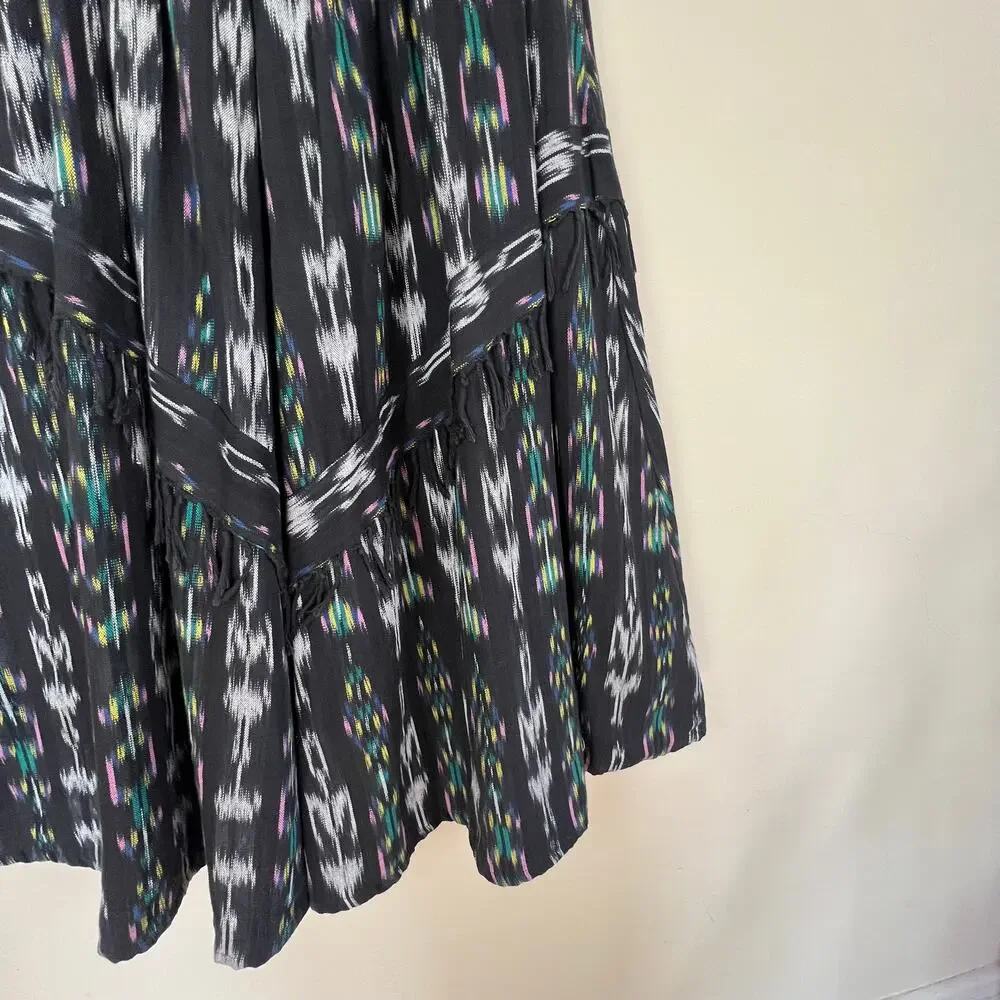 Vintage Ikat El Huarache skirt Sz M fringe Tiered Boho Gypsy Full ethnic 70s